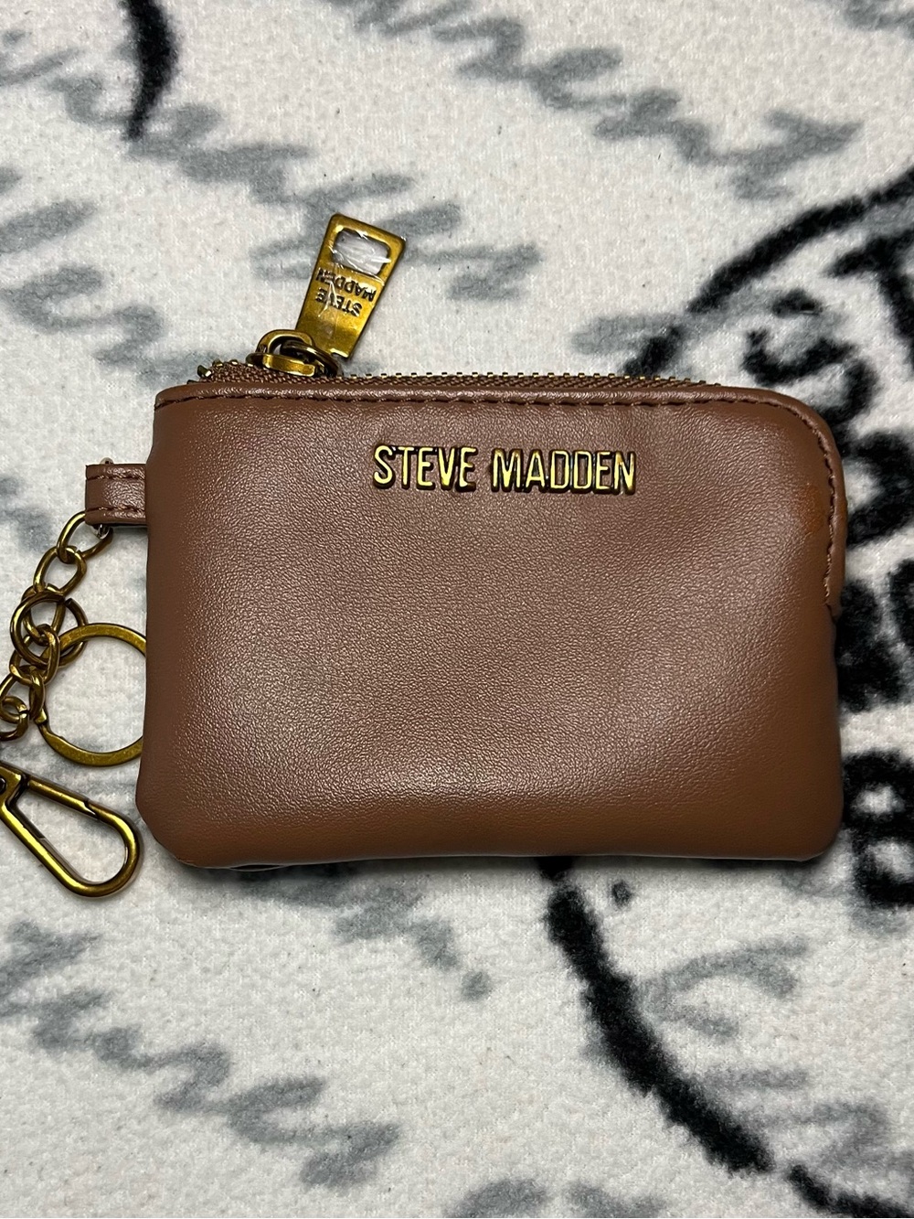 Steve Madden Brown Leather Key Pouch with Gold Hardware